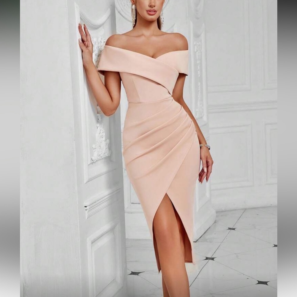 Elegant Apricot Off Shoulder Party Evening Gown